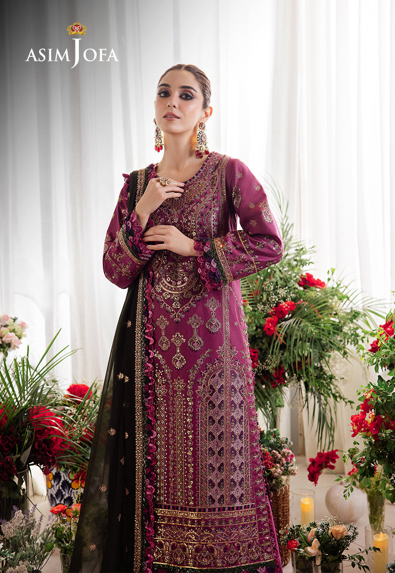 Asim Jofa 3 Piece Custom Stitched Suit - Purple - LB287346