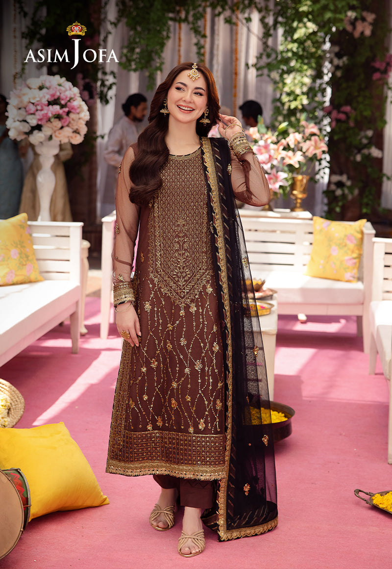 Asim Jofa 3 Piece Custom Stitched Suit - Brown - LB287264