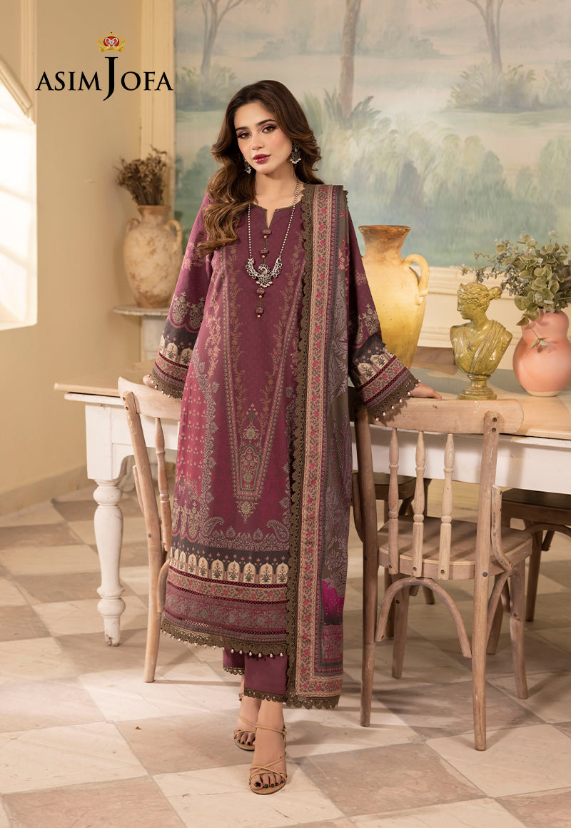 Asim Jofa 3 Piece Custom Stitched Suit - Purple - LB285256