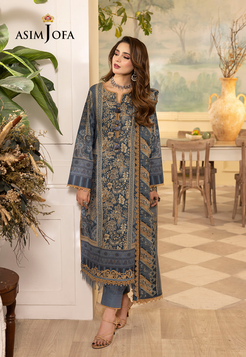 Asim Jofa 3 Piece Custom Stitched Suit - Blue - LB285247