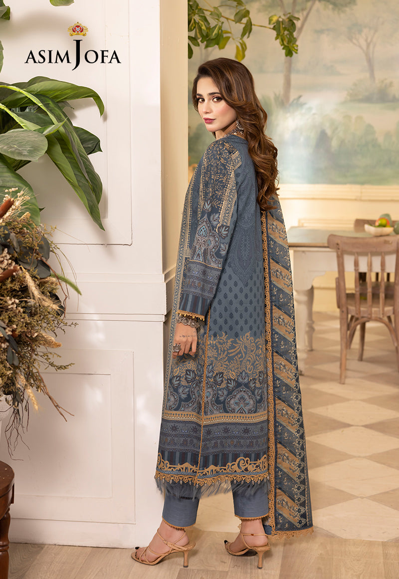 Asim Jofa 3 Piece Custom Stitched Suit - Blue - LB285247