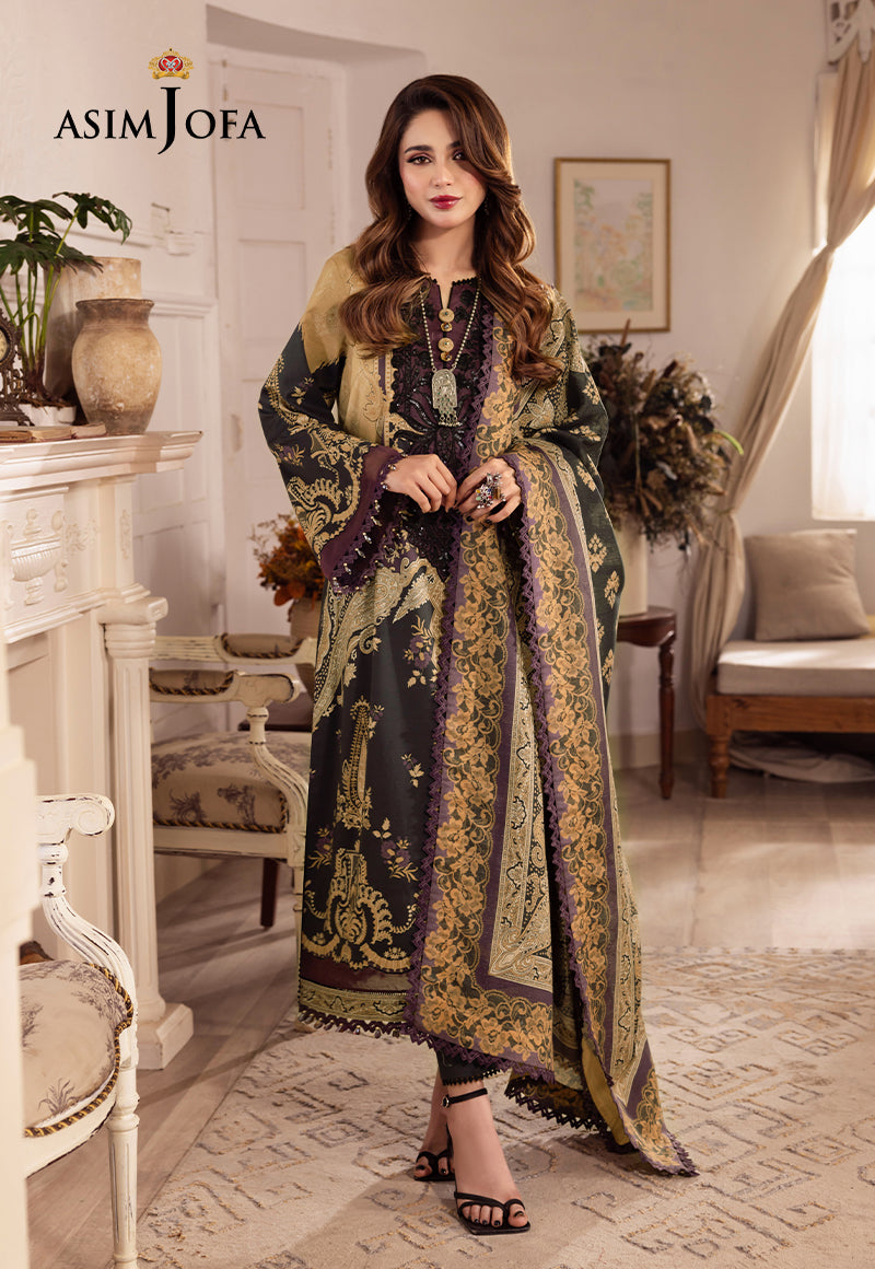 Asim Jofa 3 Piece Custom Stitched Suit - Black - LB285248