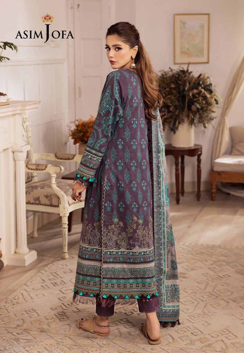 Asim Jofa 3 Piece Custom Stitched Suit - Purple - LB285252