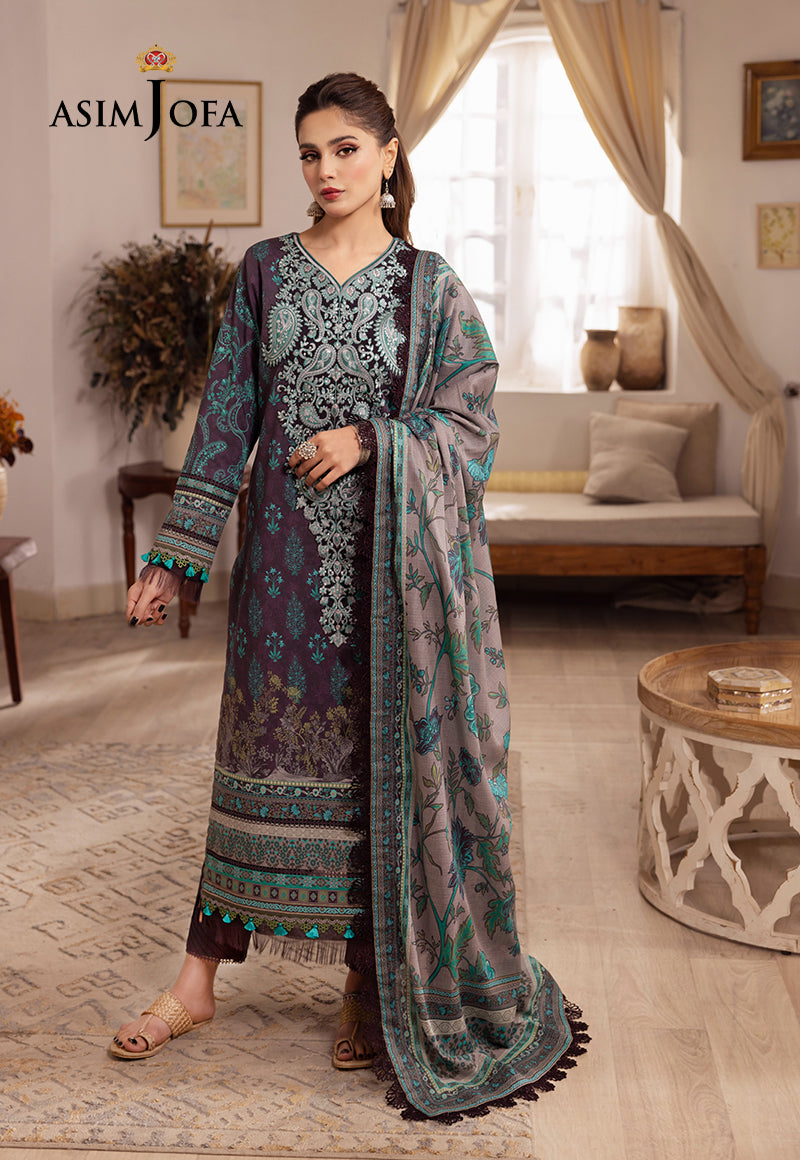 Asim Jofa 3 Piece Custom Stitched Suit - Purple - LB285252