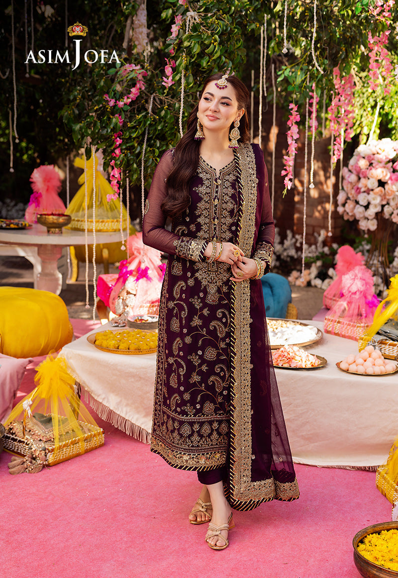 Asim Jofa 3 Piece Custom Stitched Suit - Purple - LB287271