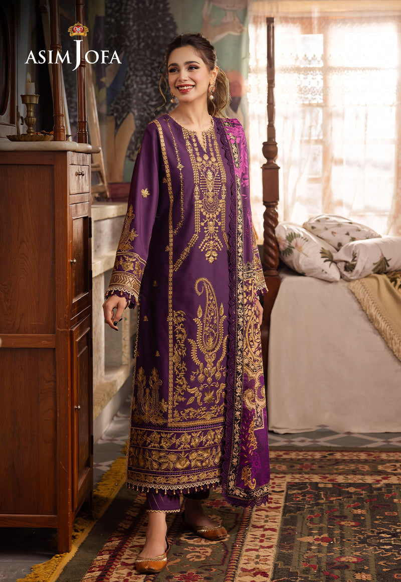 Asim Jofa 3 Piece Custom Stitched Suit - Purple - LB285251