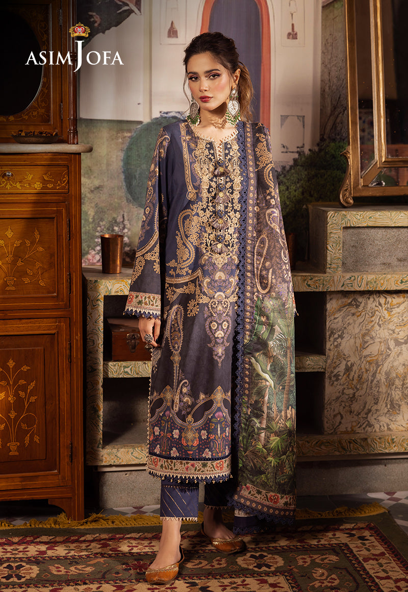 Asim Jofa 3 Piece Custom Stitched Suit - Blue - LB285255