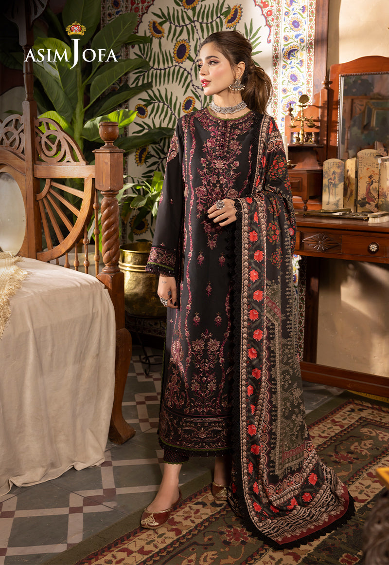 Asim Jofa 3 Piece Custom Stitched Suit - Black - LB285249