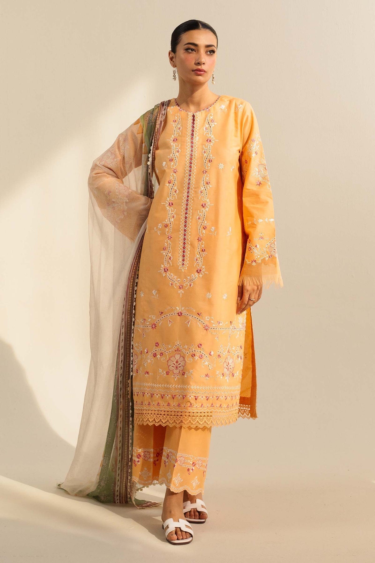 Zara Shahjahan 3 Piece Custom Stitched Suit - Orange - LB287231