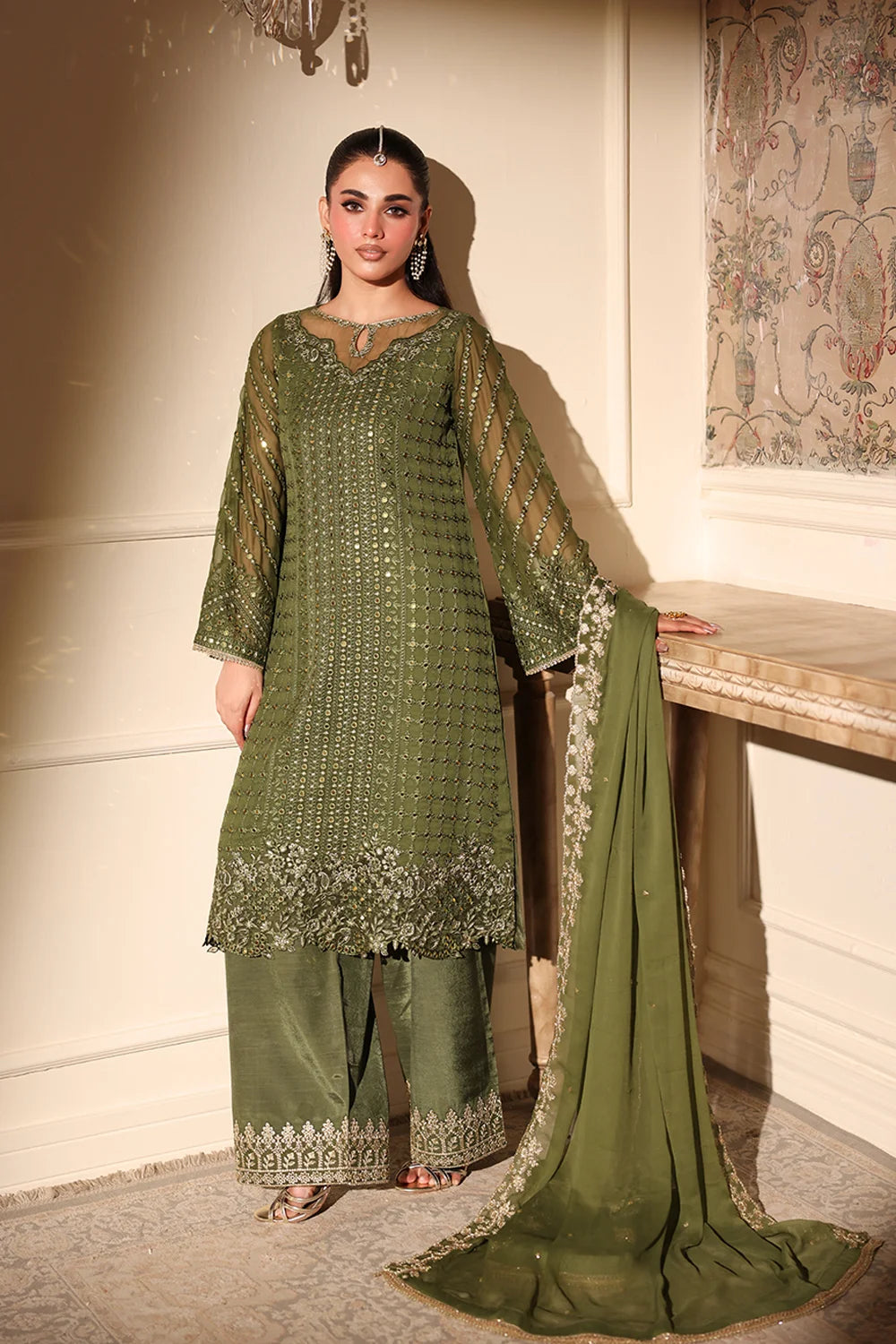 Azure 3 Piece Custom Stitched Suit - Green - LB30975