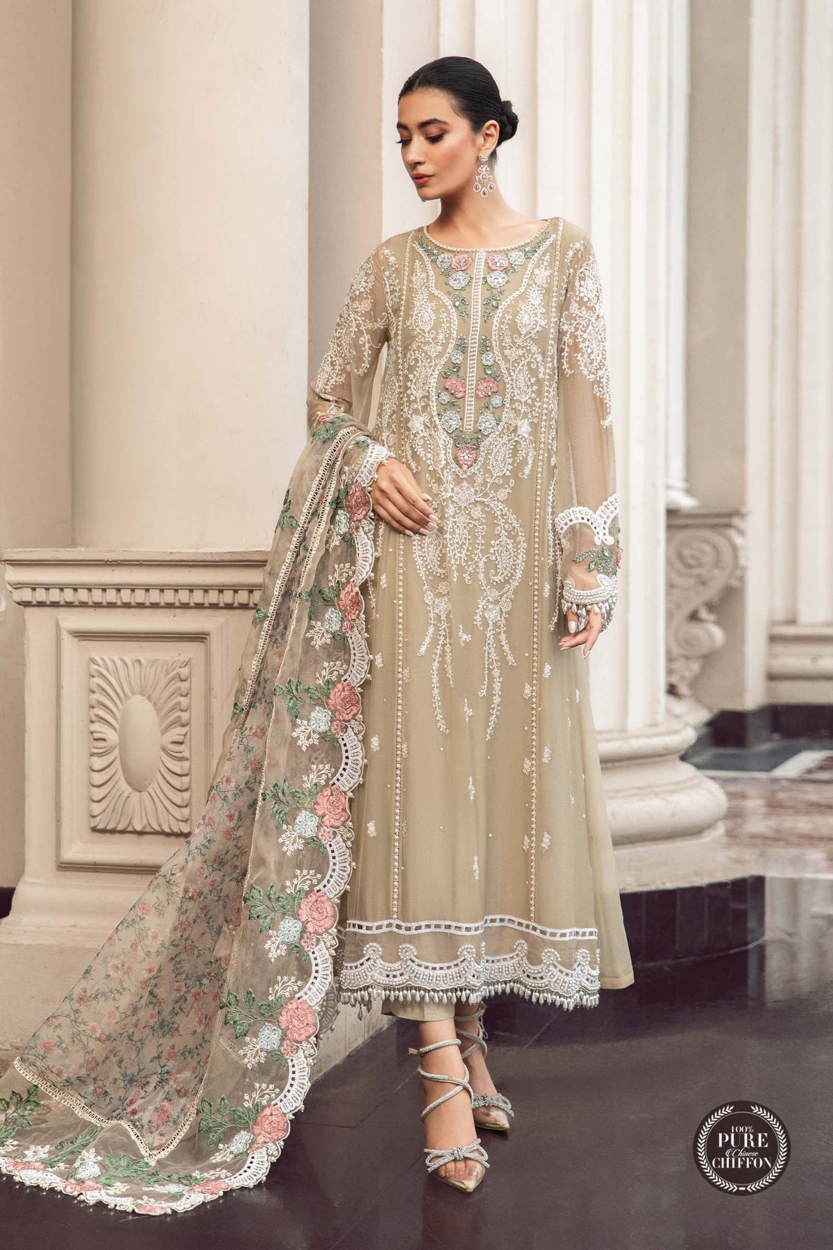 Maria.B 3 Piece Custom Stitched Suit - Beige - LB28063