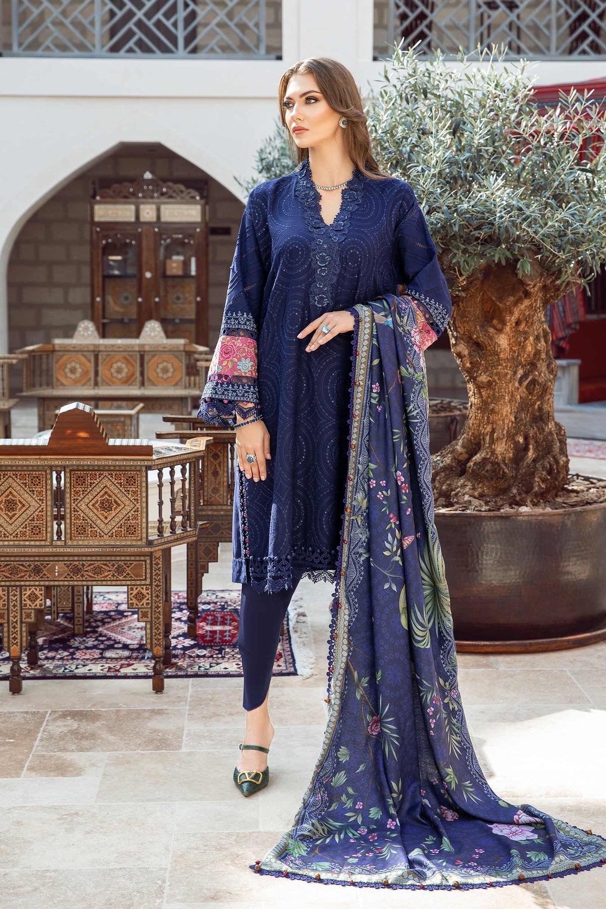 Maria.B 3 Piece Custom Stitched Suit - Blue - LB285107