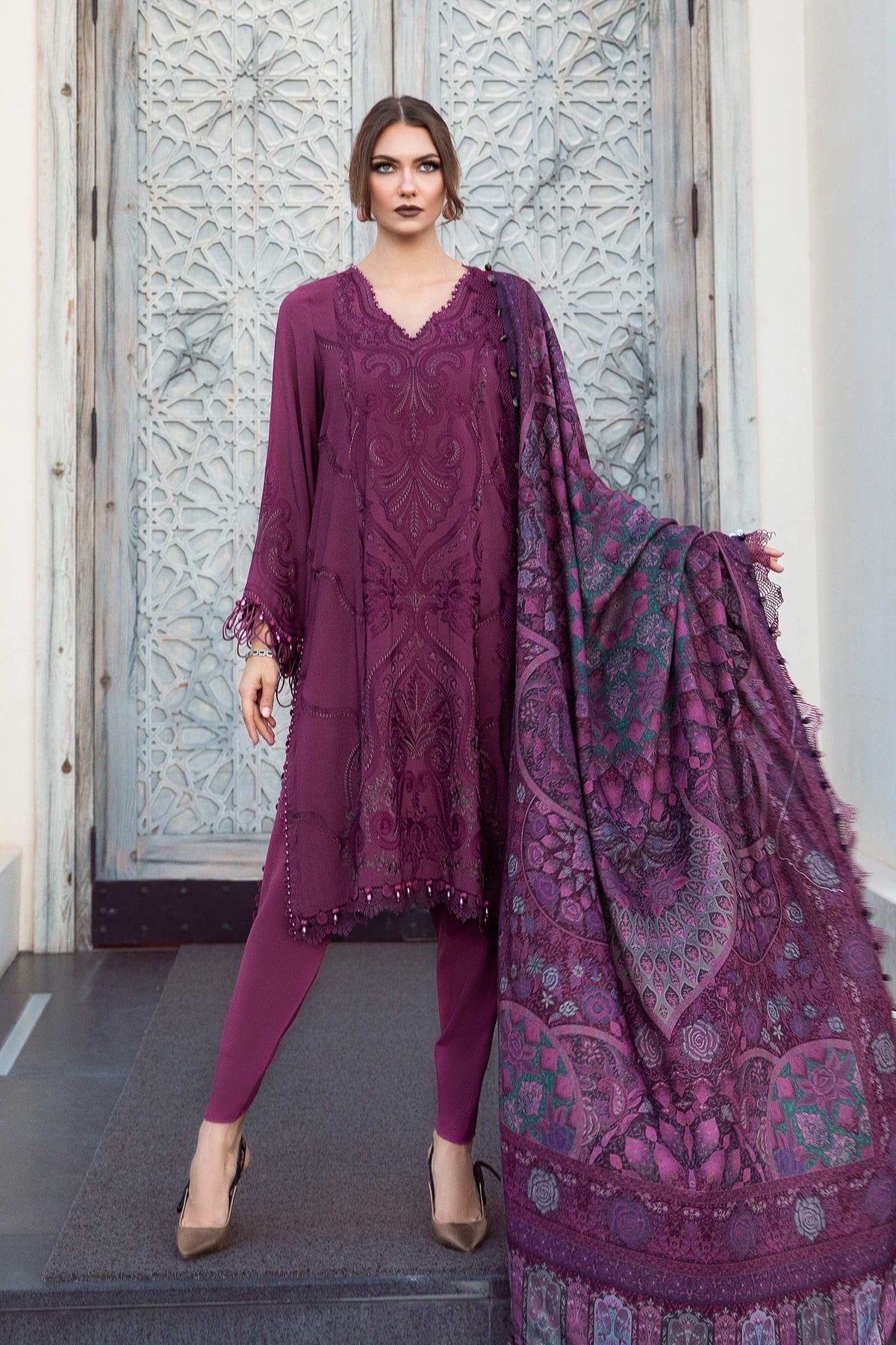 Maria.B 3 Piece Custom Stitched Suit - Purple - LB285103