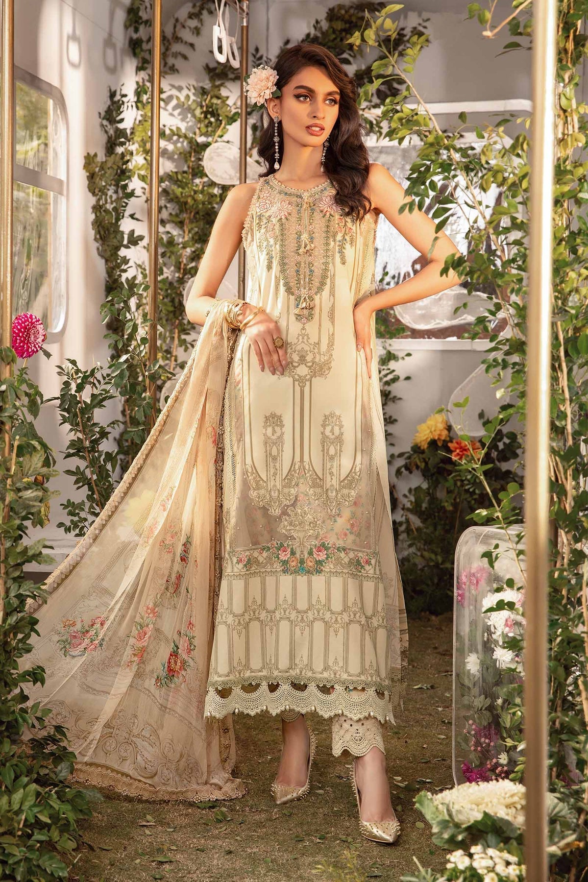 Maria.B 3 Piece Custom Stitched Suit - Beige - LB285808