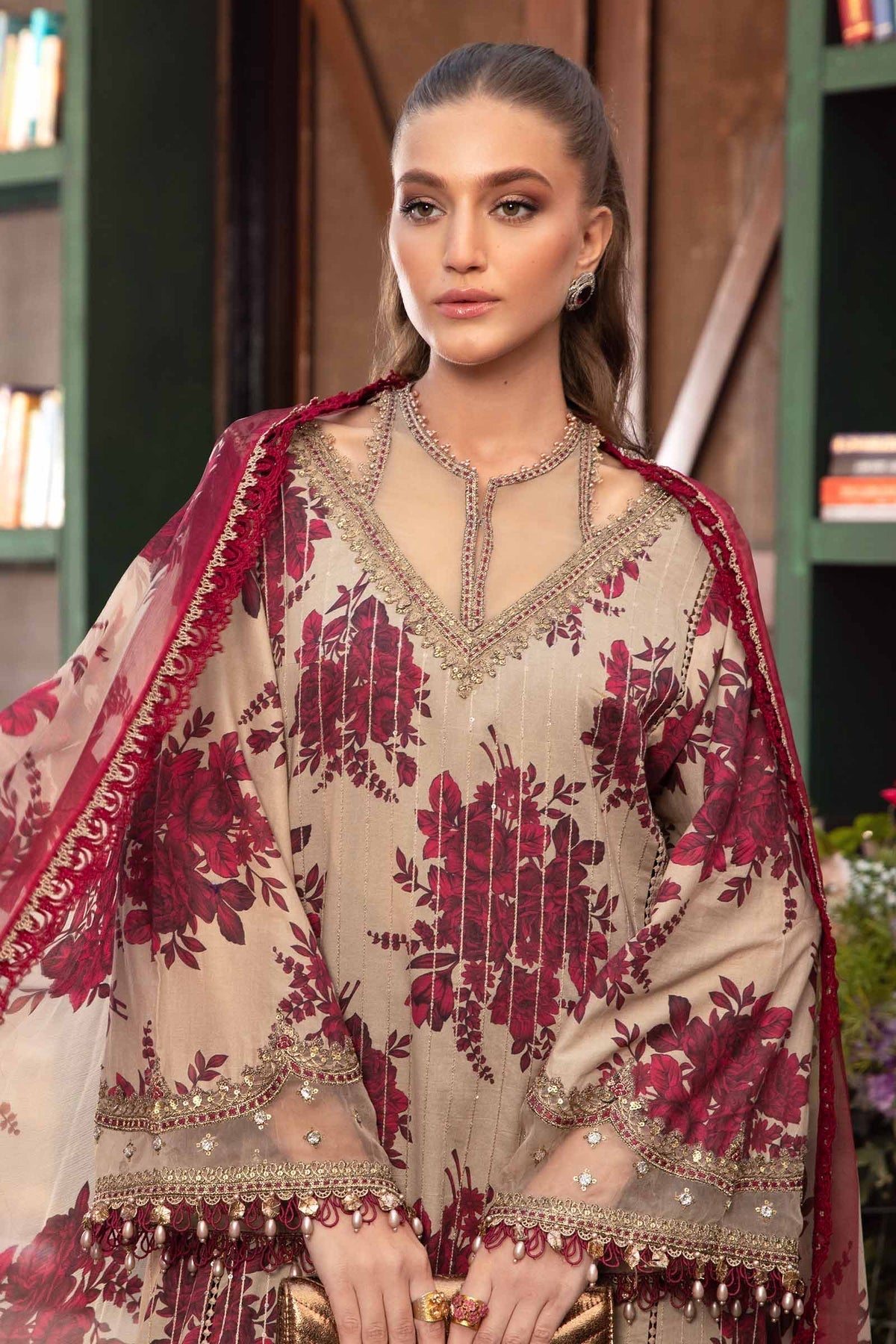 Maria.B 3 Piece Custom Stitched Suit - Beige - LB285819