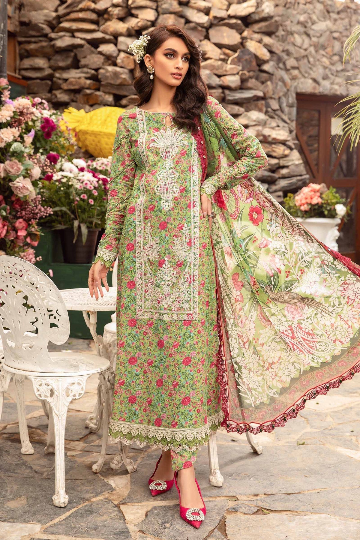 Maria.B 3 Piece Custom Stitched Suit - Green - LB285816