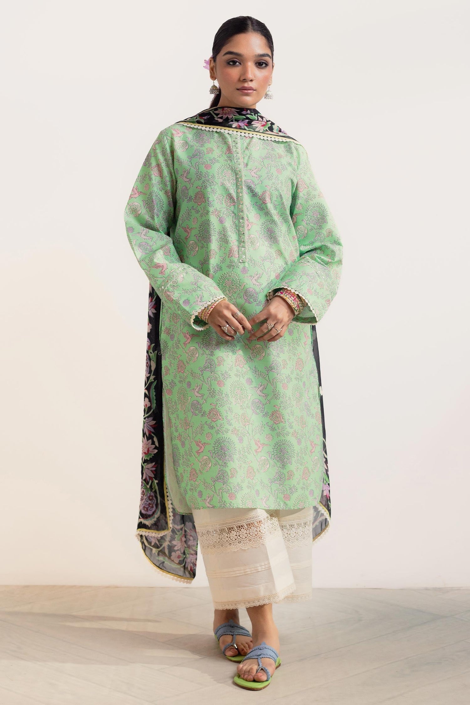 Zara Shahjahan 3 Piece Custom Stitched Suit - Green - LB285761