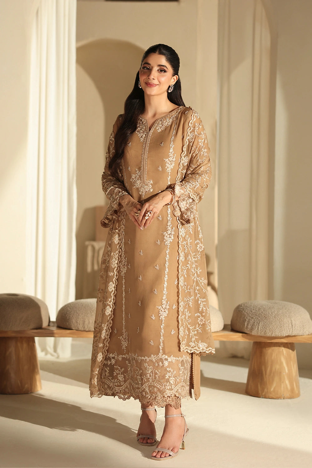 Azure 3 Piece Custom Stitched Suit - Beige - LB31143