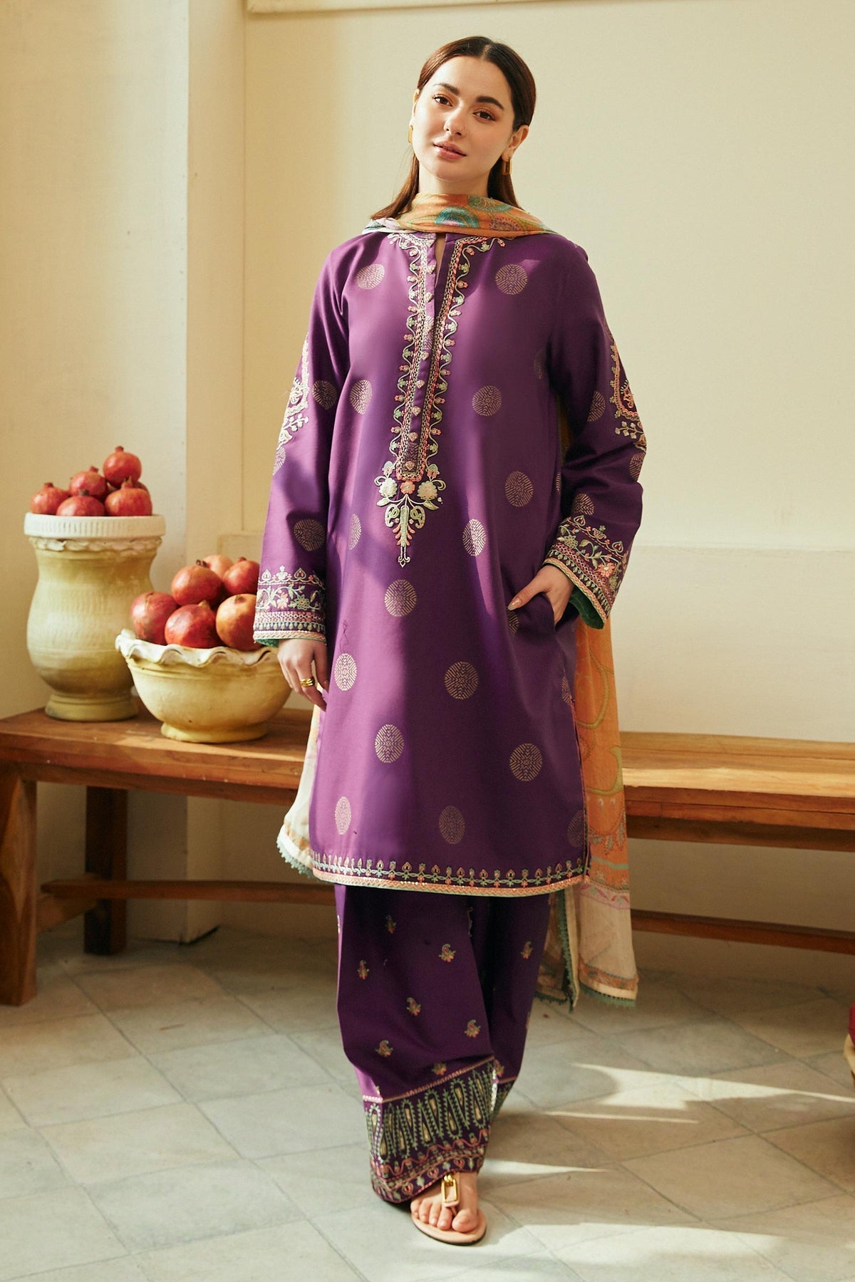 Zara Shahjahan 3 Piece Custom Stitched Suit - Purple - LB285820