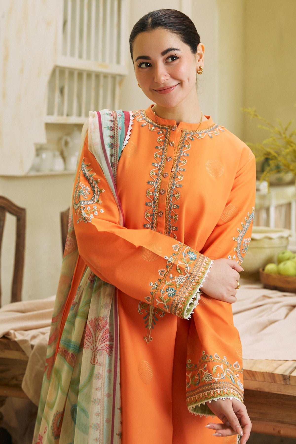 Zara Shahjahan 3 Piece Custom Stitched Suit - Orange - LB285823