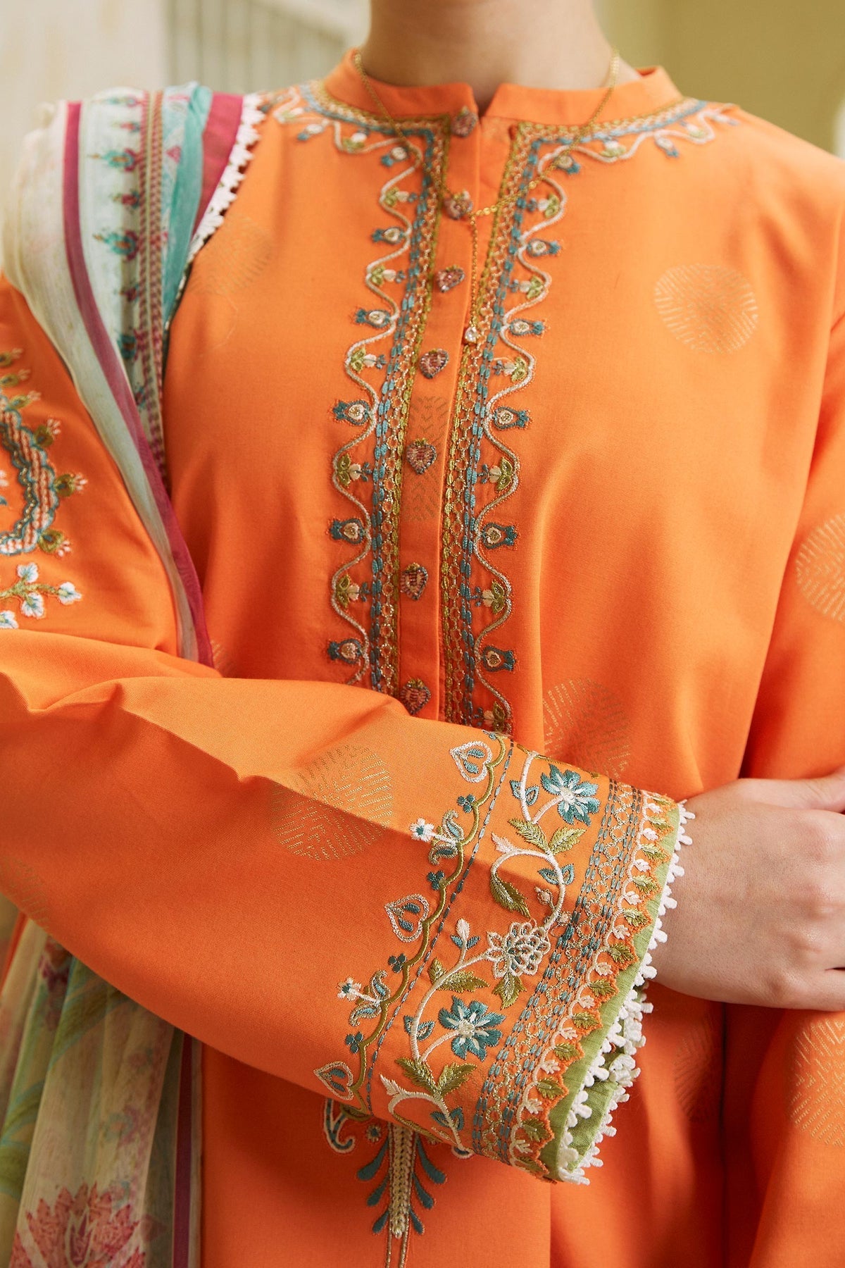 Zara Shahjahan 3 Piece Custom Stitched Suit - Orange - LB285823