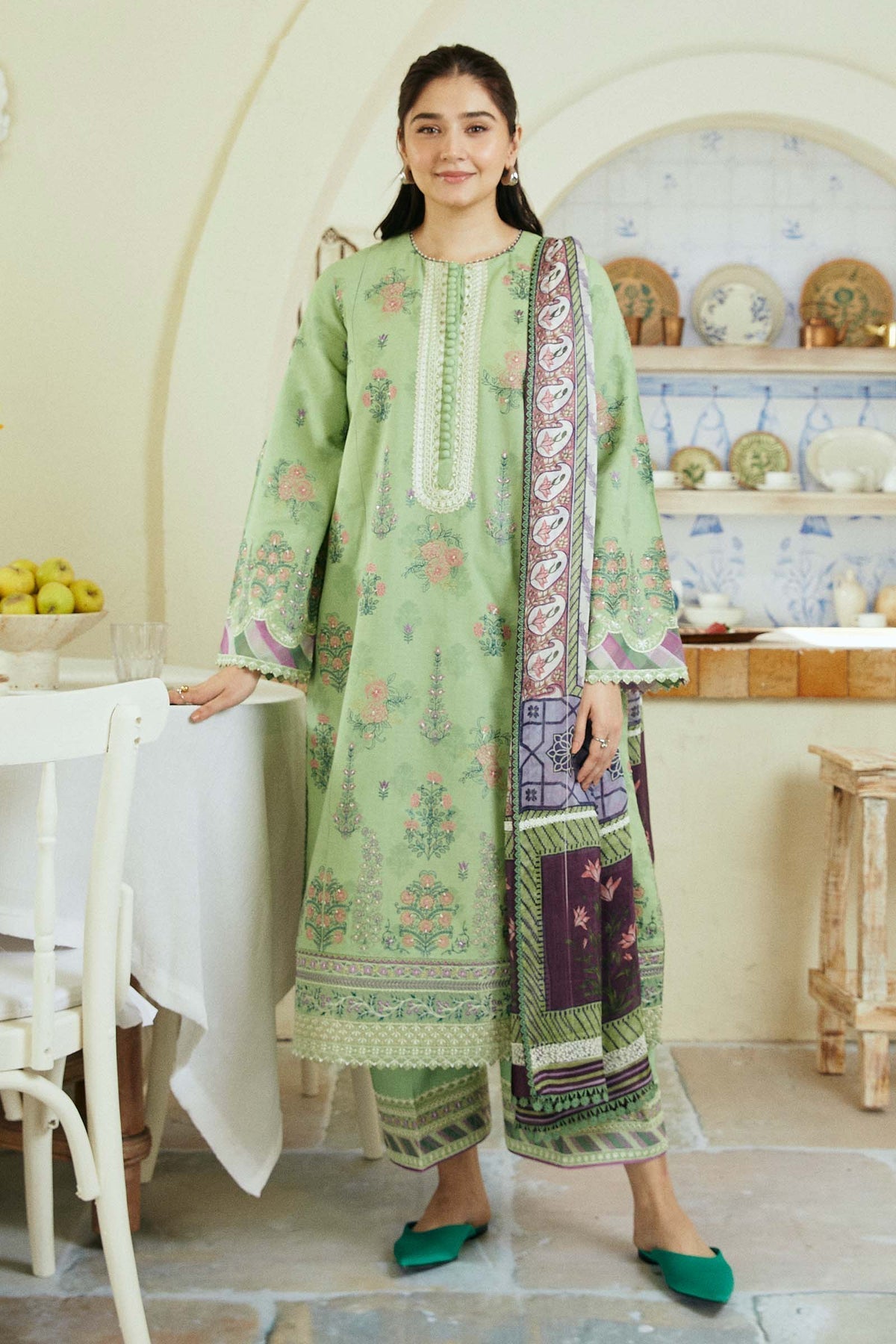 Zara Shahjahan 3 Piece Custom Stitched Suit - Green - LB286714