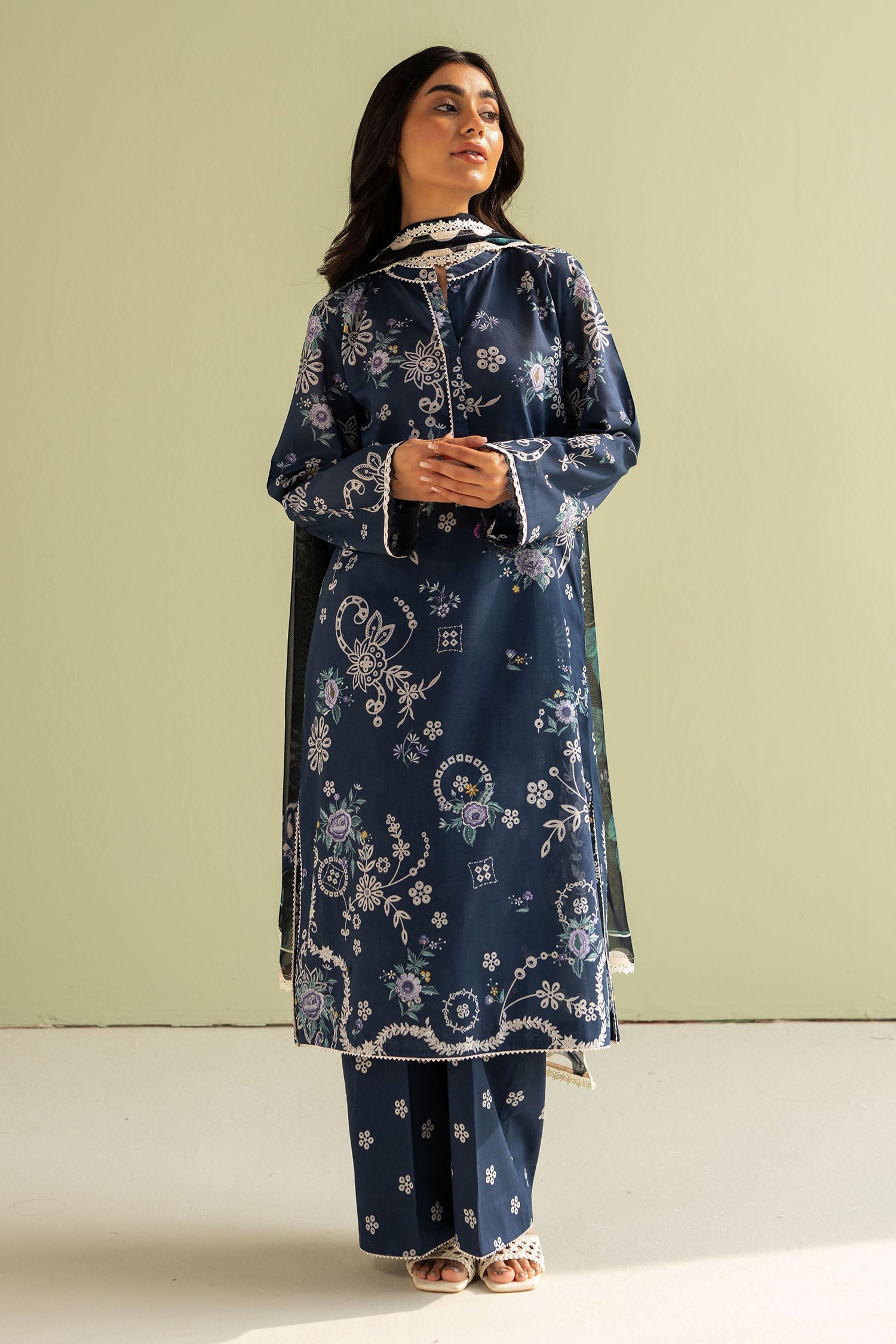 Zara Shahjahan 3 Piece Custom Stitched Suit - Blue - LB29094