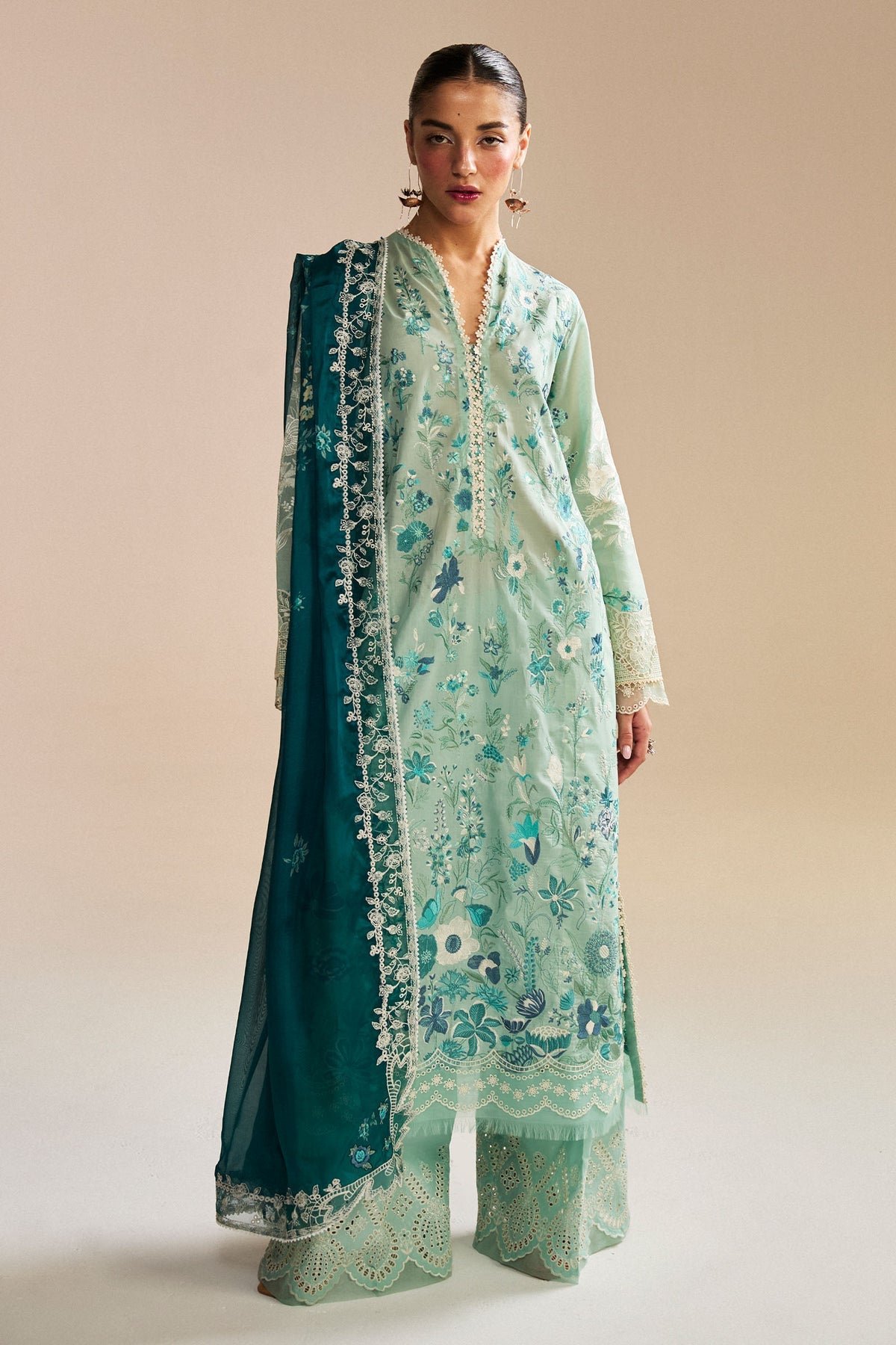 Zara Shahjahan 3 Piece Custom Stitched Suit - Aqua - LB29649