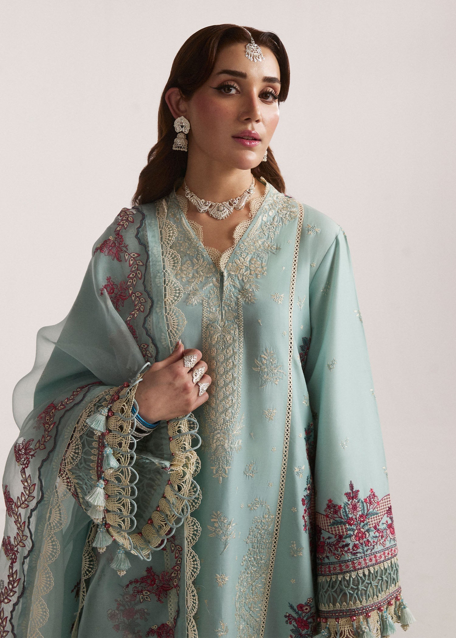 Hussain Rehar 3 Piece Custom Stitched Suit - Aqua - LB287318