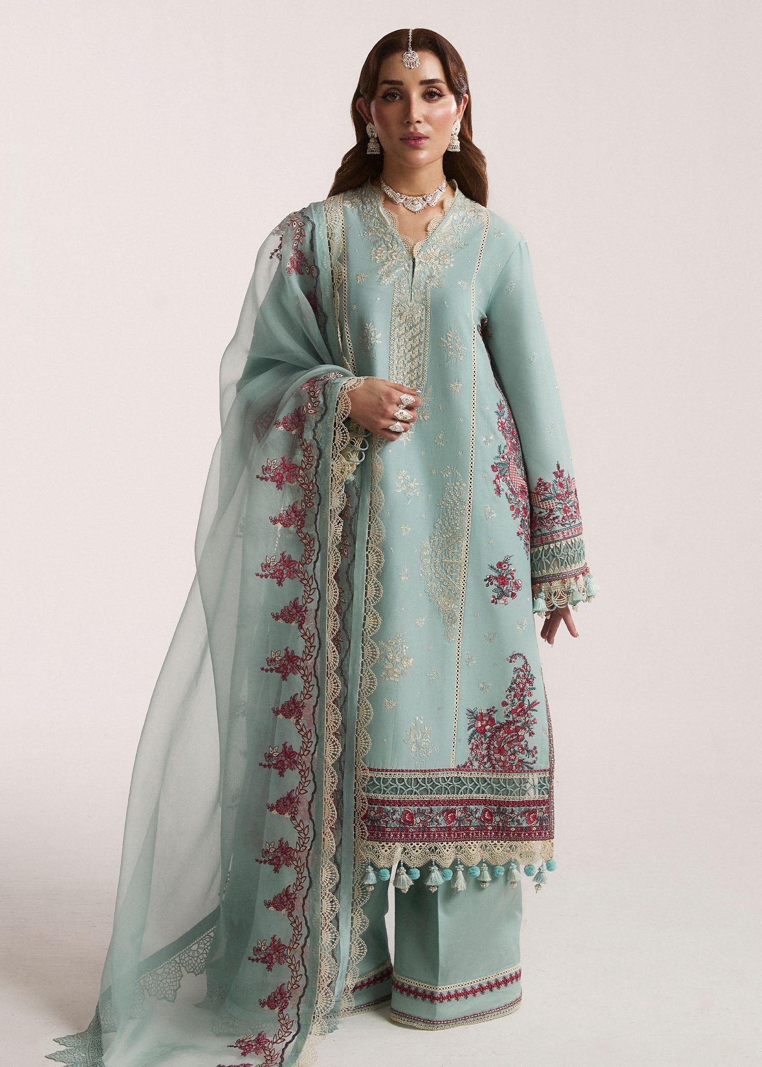 Hussain Rehar 3 Piece Custom Stitched Suit - Aqua - LB287318