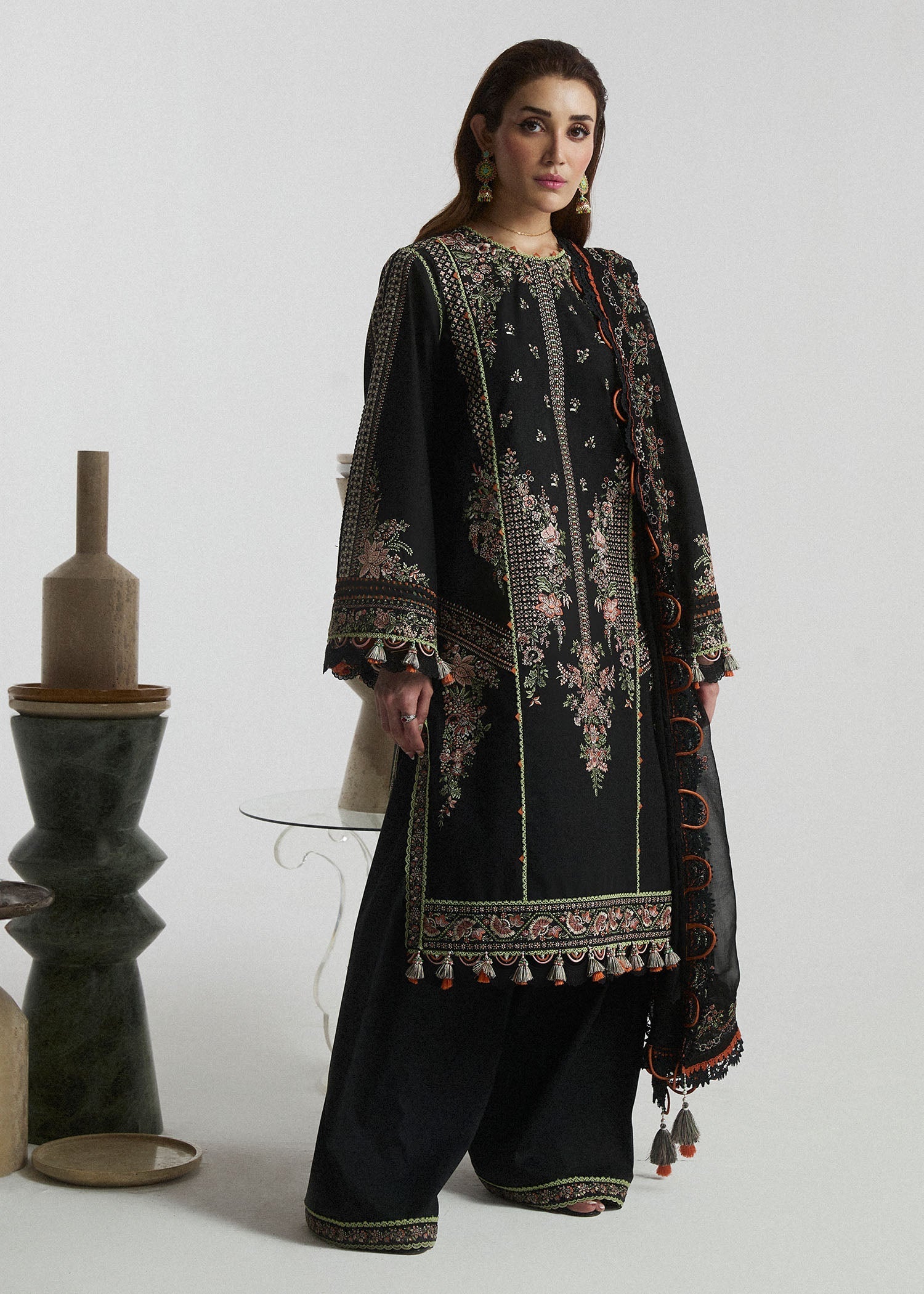 Hussain Rehar 3 Piece Custom Stitched Suit - Black - LB287317