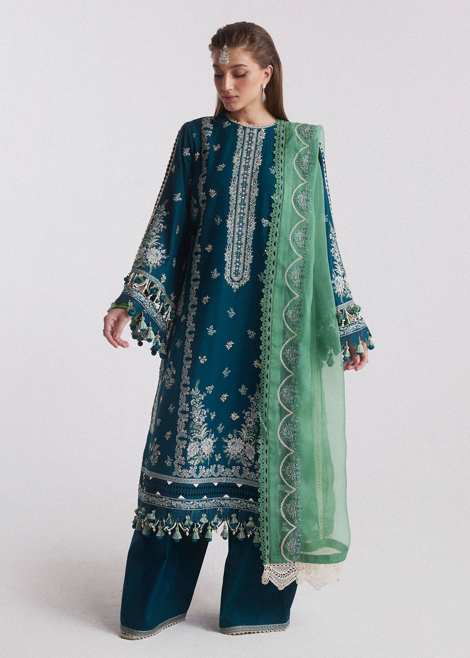 Hussain Rehar 3 Piece Custom Stitched Suit - Blue - LB287315