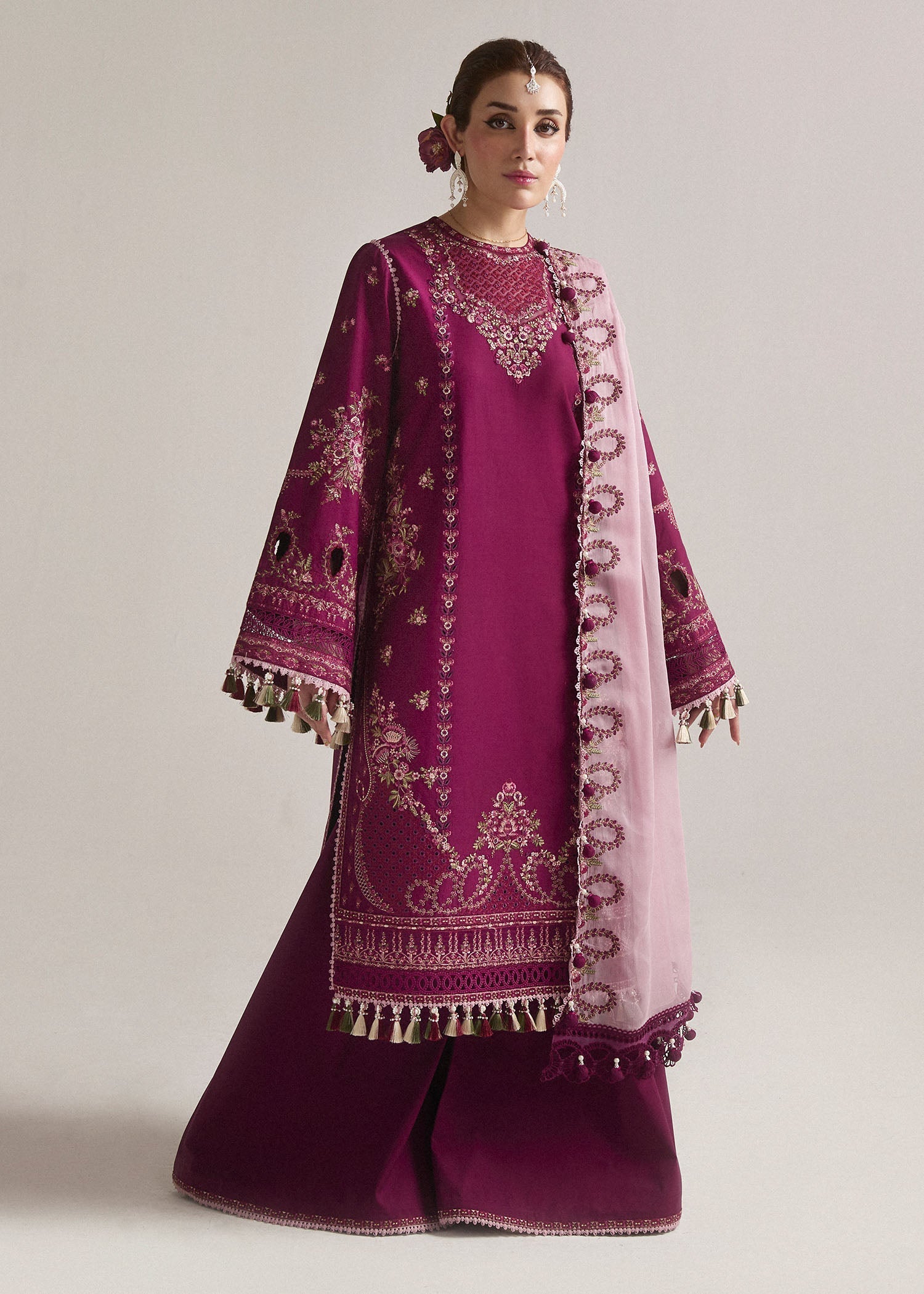 Hussain Rehar 3 Piece Custom Stitched Suit - Purple - LB287316