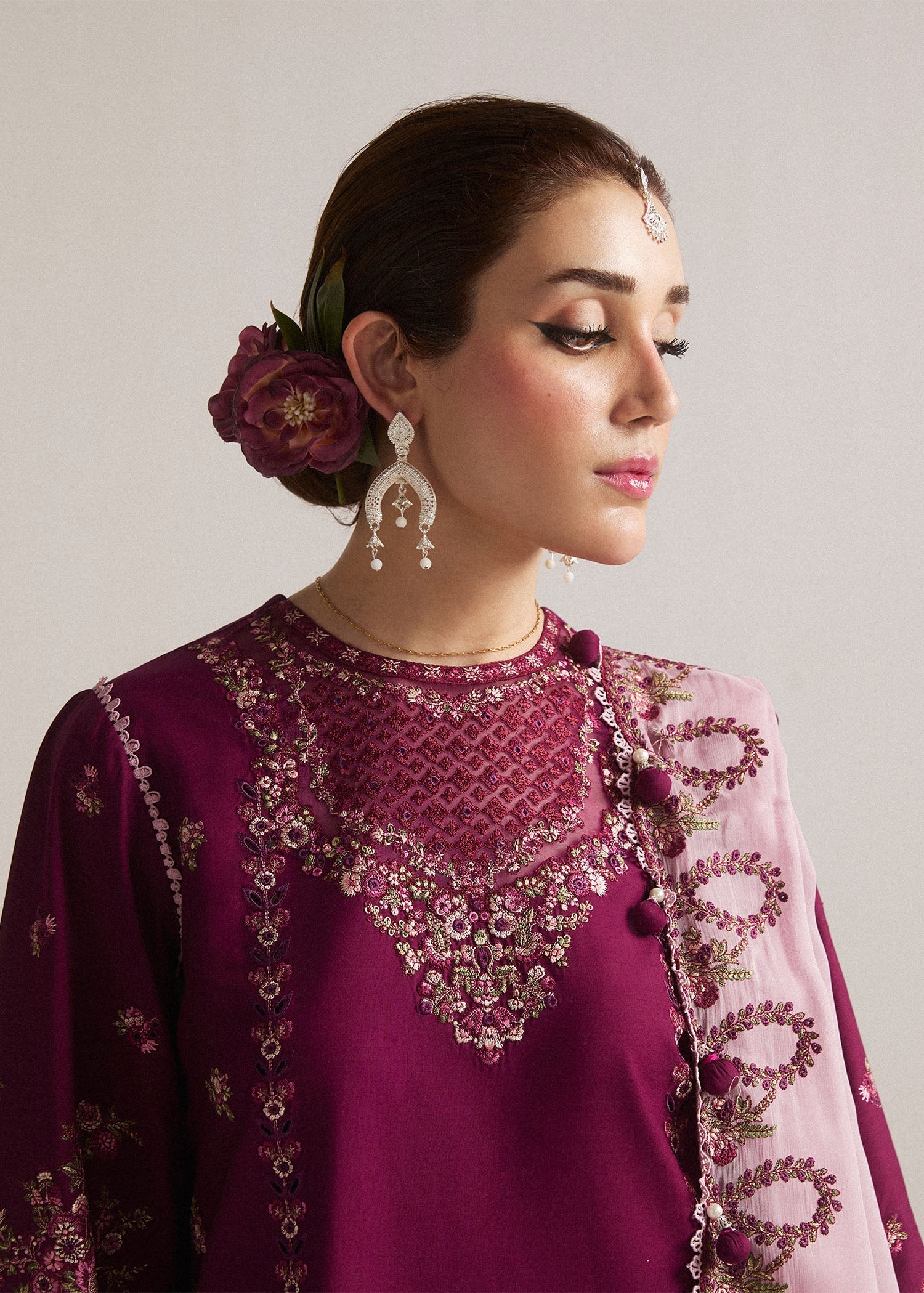 Hussain Rehar 3 Piece Custom Stitched Suit - Purple - LB287316