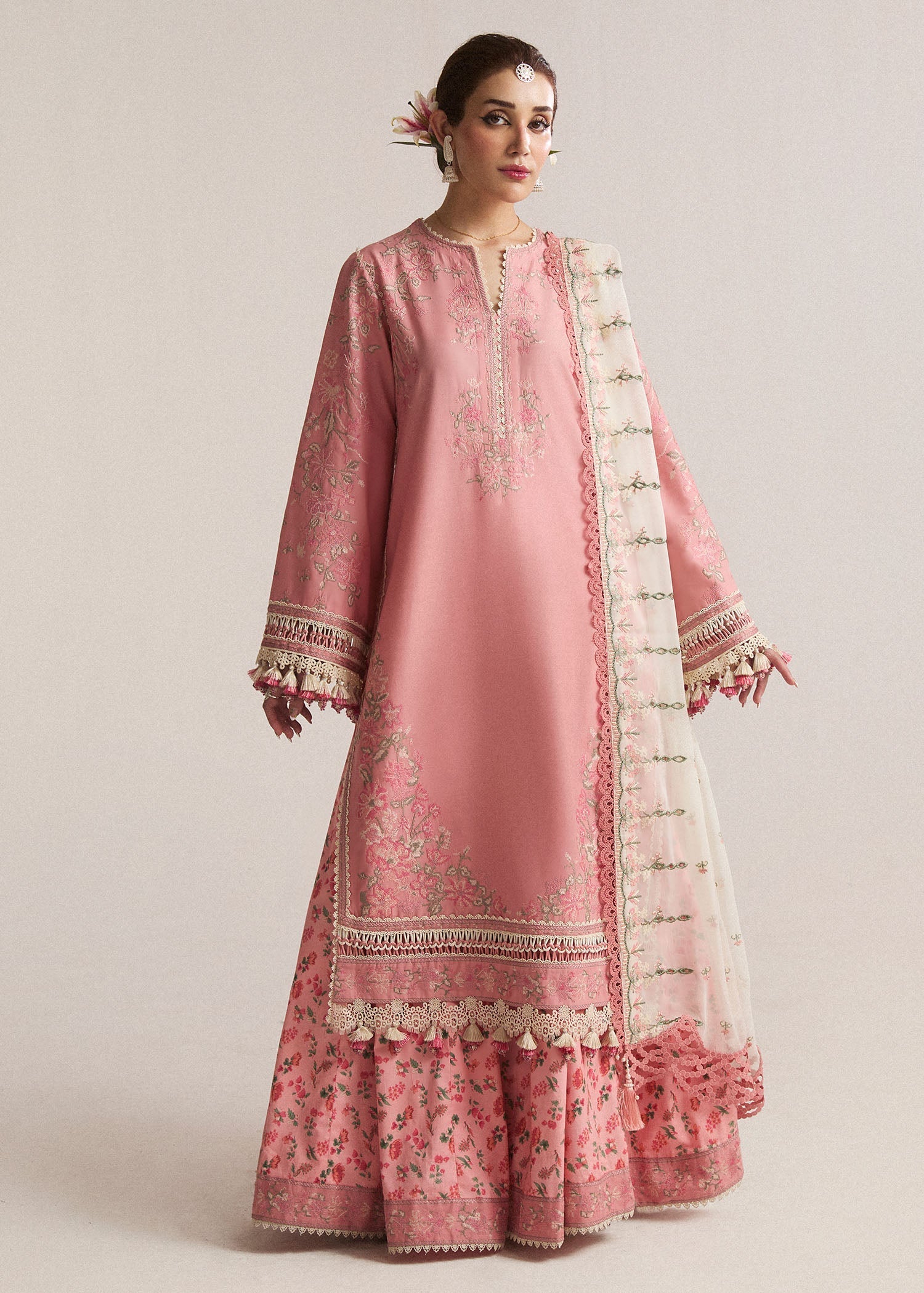 Hussain Rehar 3 Piece Custom Stitched Suit - Pink - LB287310