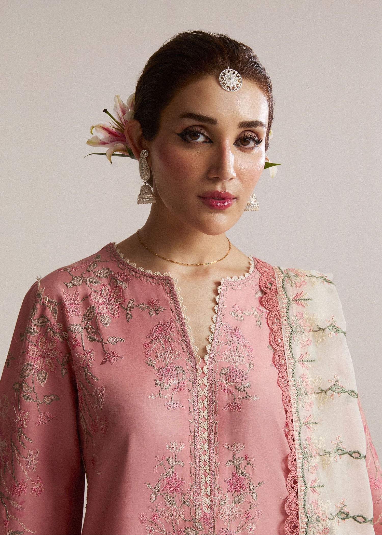 Hussain Rehar 3 Piece Custom Stitched Suit - Pink - LB287310