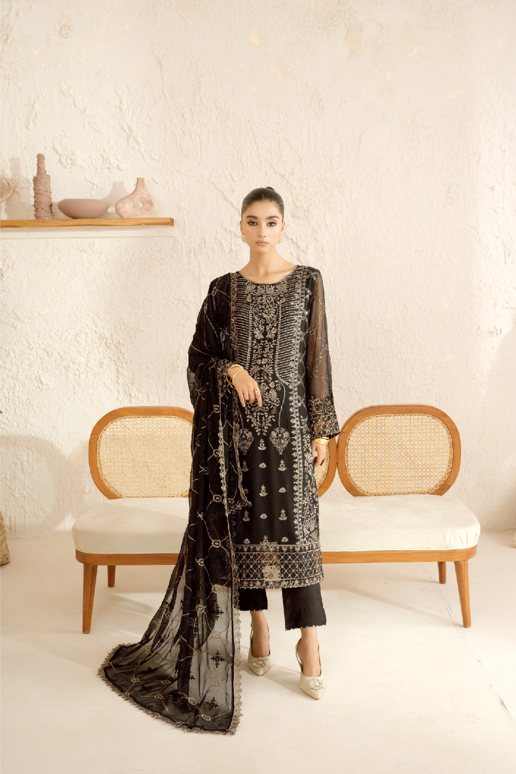 Ramsha 3 Piece Custom Stitched Suit - Black - LB28946