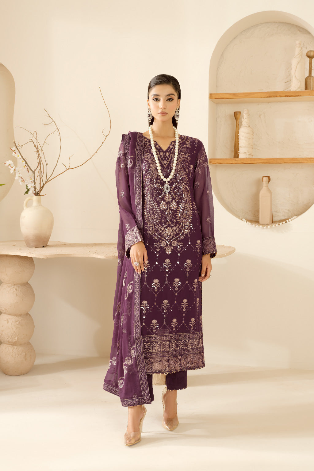 Ramsha 3 Piece Custom Stitched Suit - Purple - LB28948