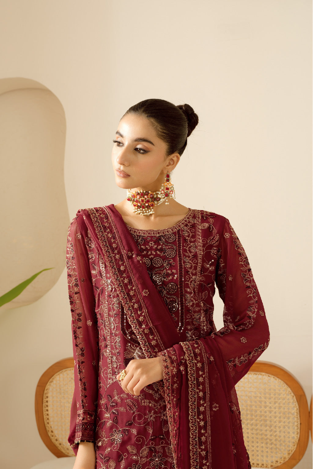 Ramsha 3 Piece Custom Stitched Suit - Maroon - LB28945