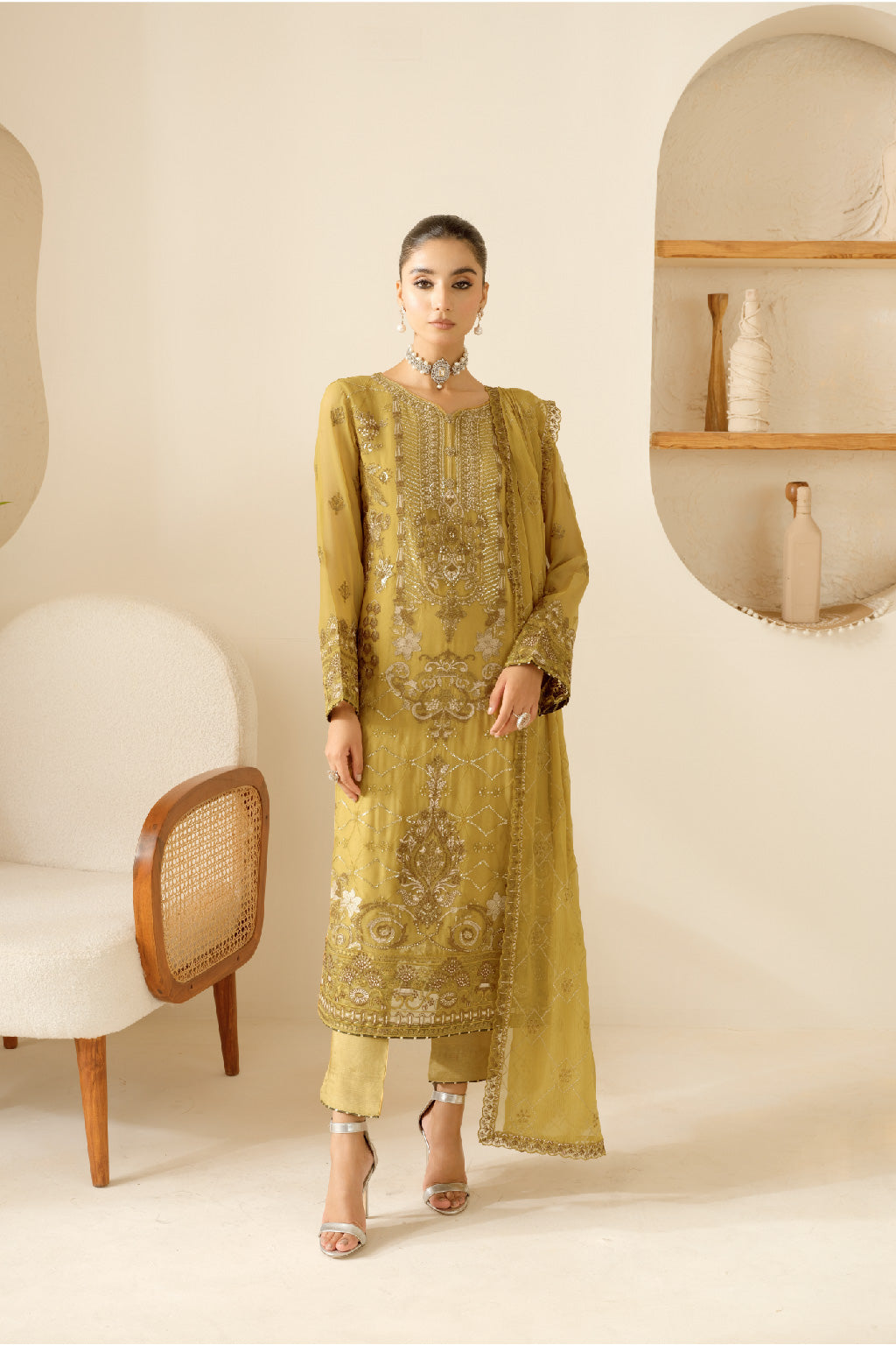 Ramsha 3 Piece Custom Stitched Suit - Mustard - LB28947