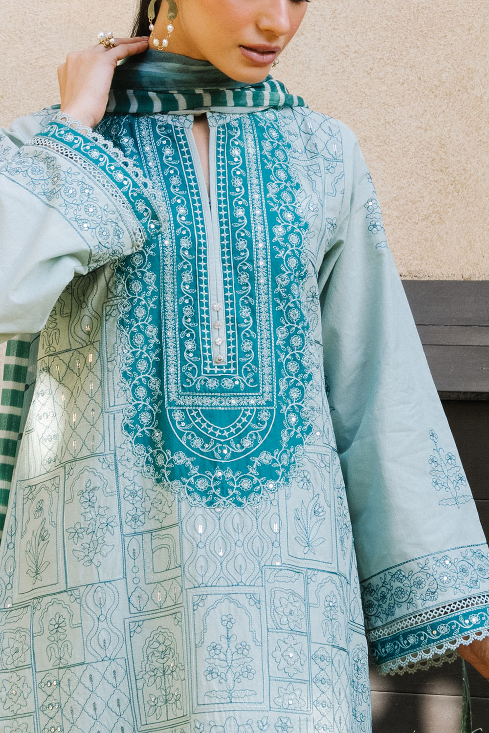 Gul Ahmed 3 Piece Custom Stitched Suit - Aqua - LB31205