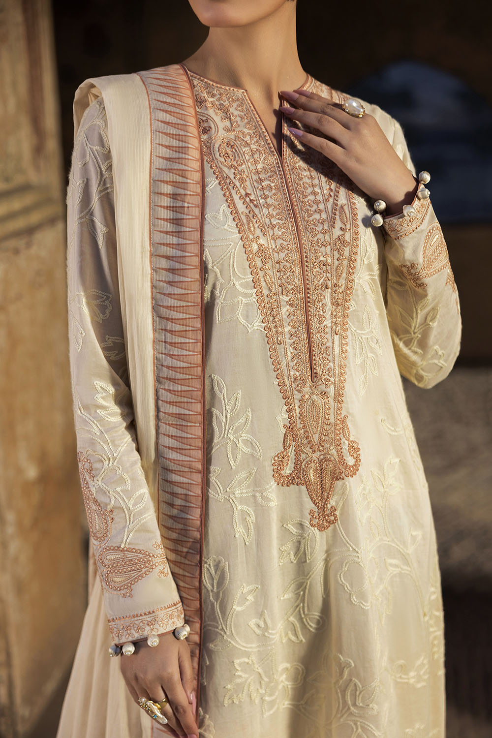 Gul Ahmed 3 Piece Custom Stitched Suit - Beige - LB31202