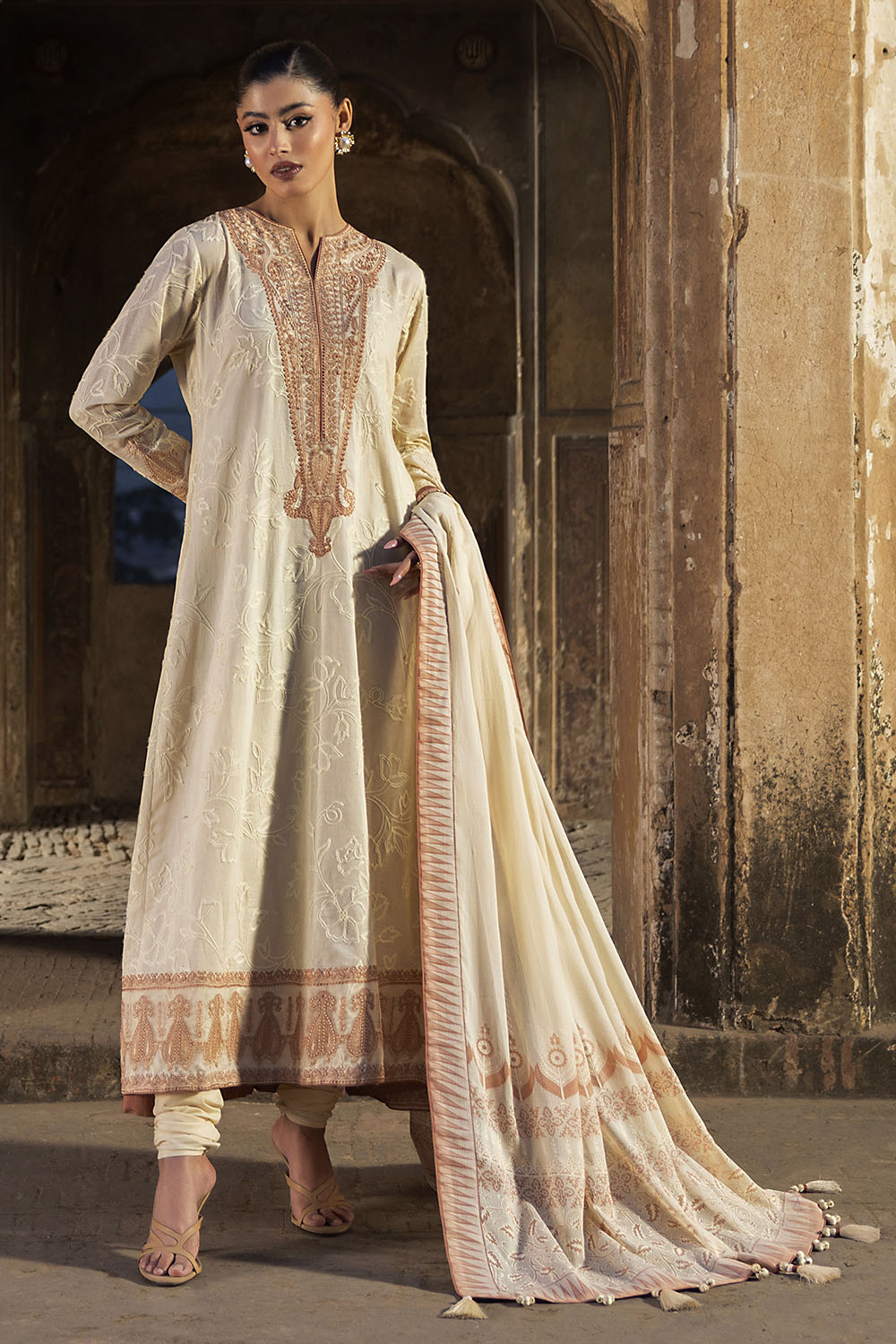 Gul Ahmed 3 Piece Custom Stitched Suit - Beige - LB31202