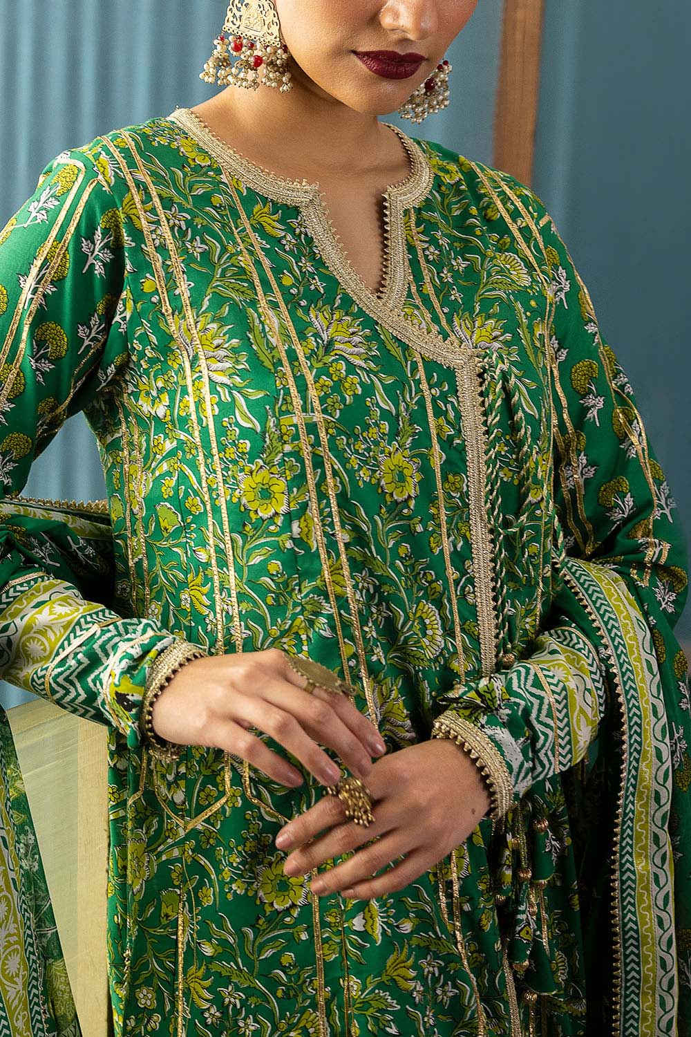 Gul Ahmed 3 Piece Custom Stitched Suit - Green - LB31367