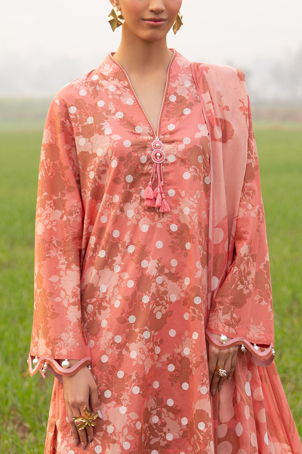 Gul Ahmed 3 Piece Custom Stitched Suit - Peach - LB31197