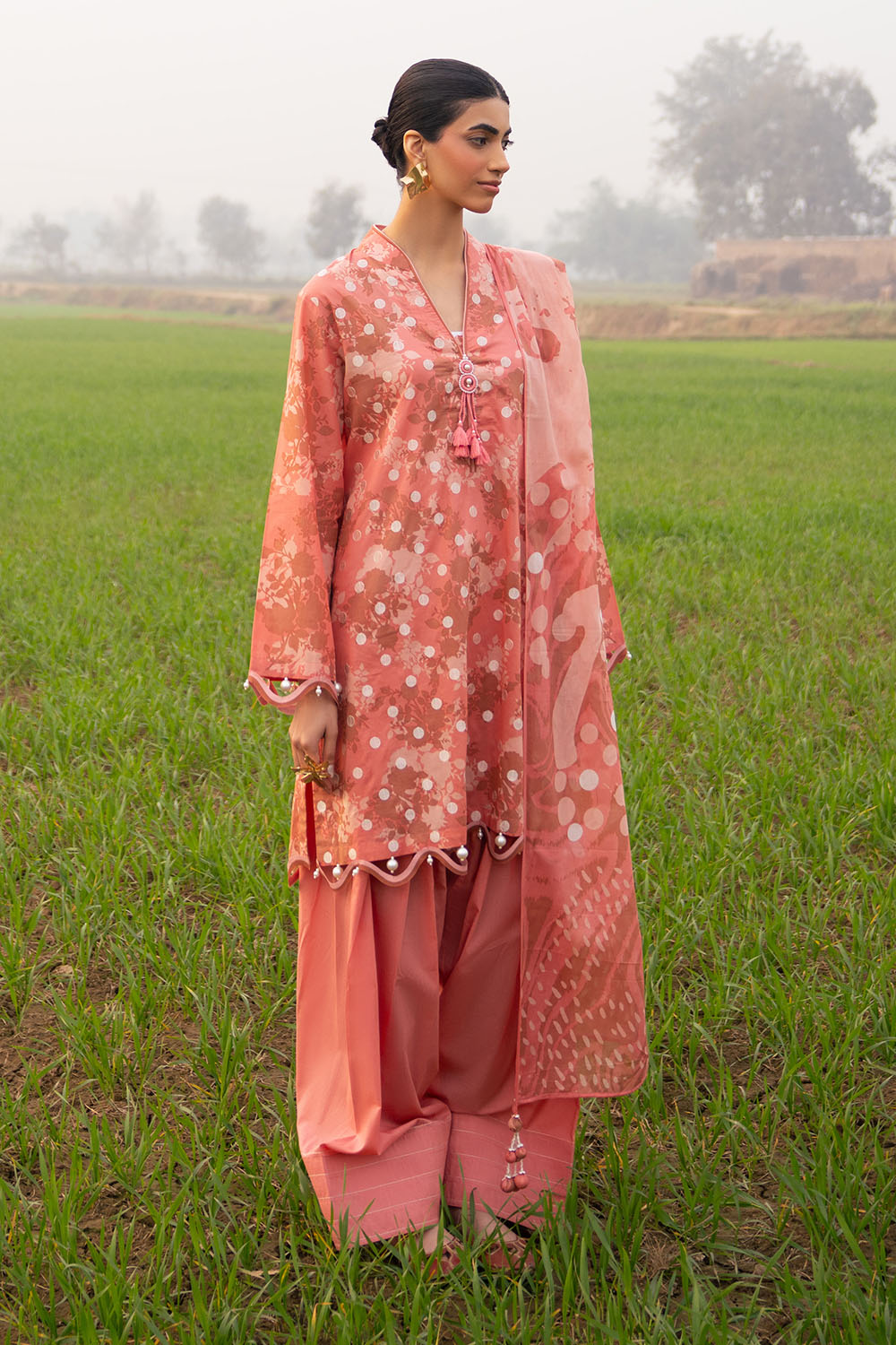 Gul Ahmed 3 Piece Custom Stitched Suit - Peach - LB31197