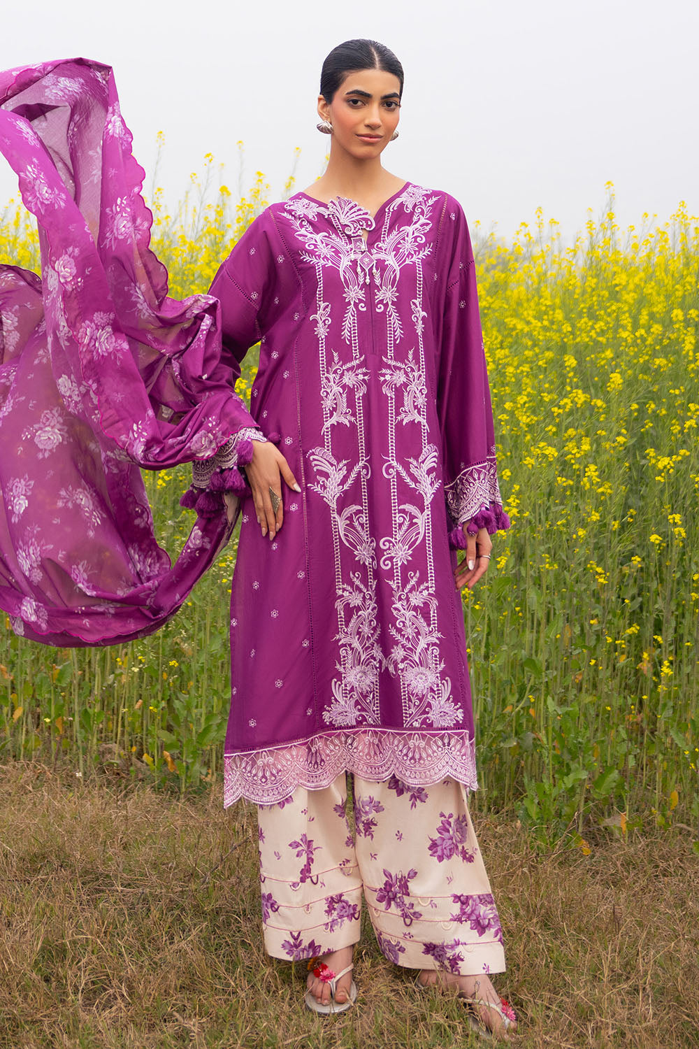 Gul Ahmed 3 Piece Custom Stitched Suit - Purple - LB31204