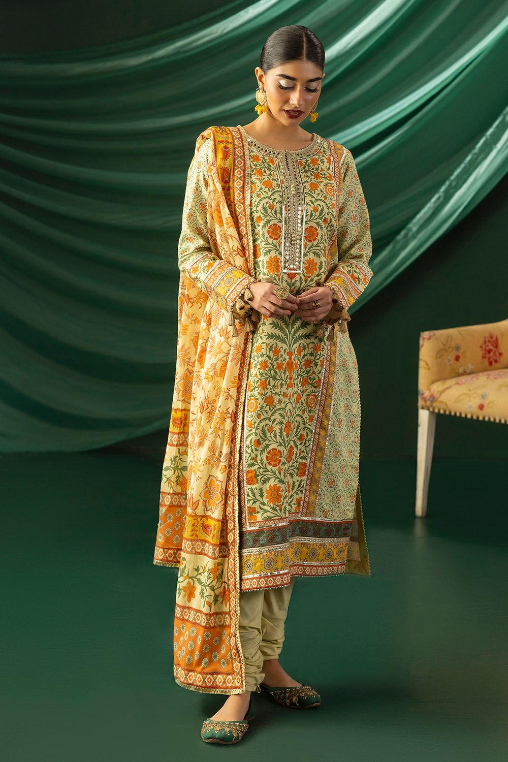 Gul Ahmed 3 Piece Custom Stitched Suit - Yellow - LB31365