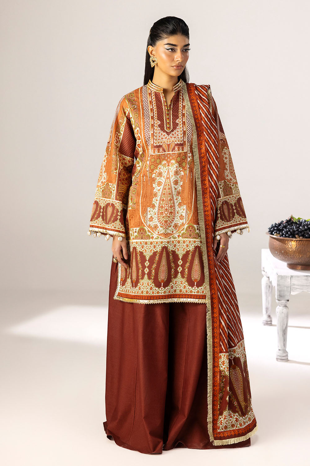 Gul Ahmed 3 Piece Custom Stitched Suit - Rust - LB31366
