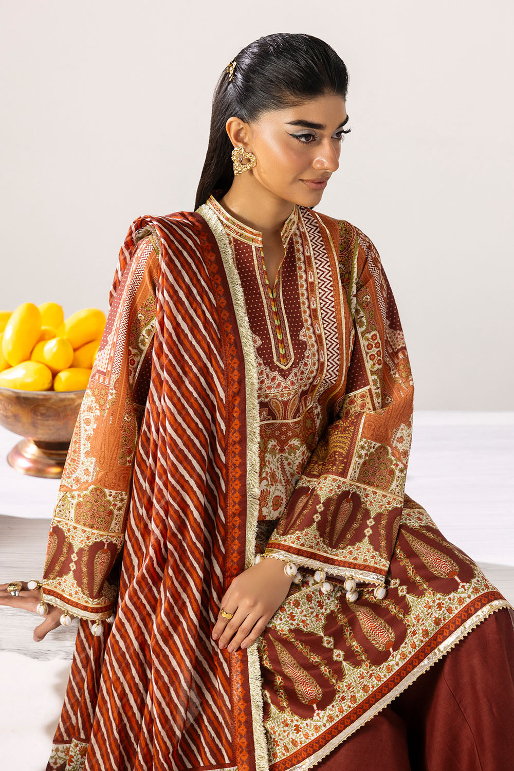 Gul Ahmed 3 Piece Custom Stitched Suit - Rust - LB31366